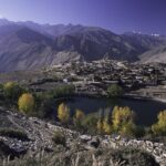 An exhilarating view of Nako Village and the lake on a bright sunny day in Himachal.