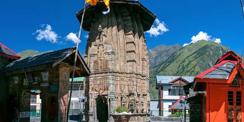 Panoramic view of Narasimha Temple in Bharmour, showcasing its stunning architecture.