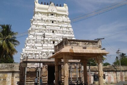 Beautiful snapshot of the historic Narayanavanam Temple amdist the scared hills of Andhra