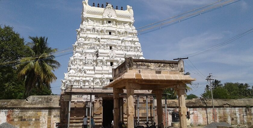 Beautiful snapshot of the historic Narayanavanam Temple amdist the scared hills of Andhra