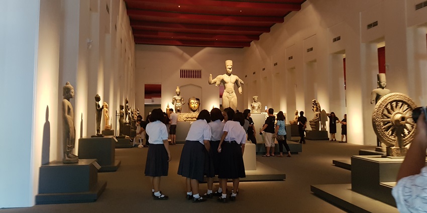 Exhibits inside the National Museum Bangkok, featuring historical artifacts and art pieces.
