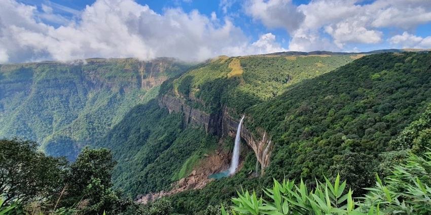 View of Nohkalikai Waterfall cascading down - places to visit near Deepor Beel Wildlife Sanctuary.
