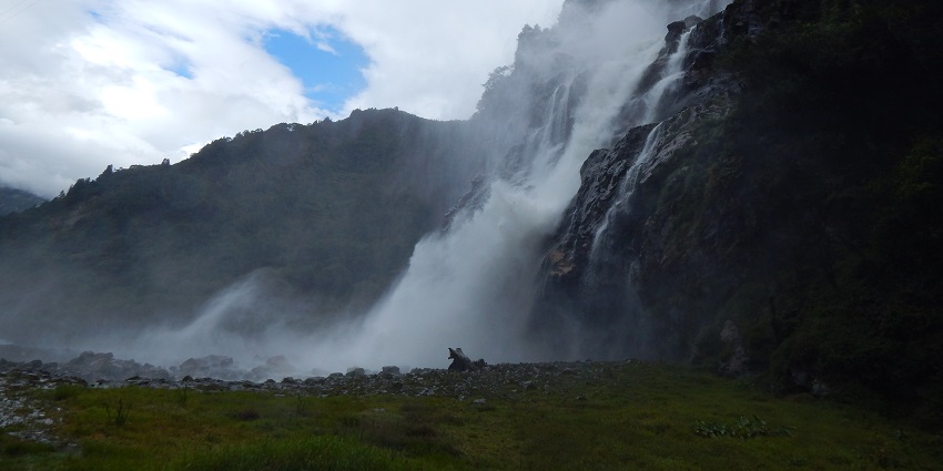 Snapshot of the beautiful waterfall amidst the hill of Tawang covered in the dense forest