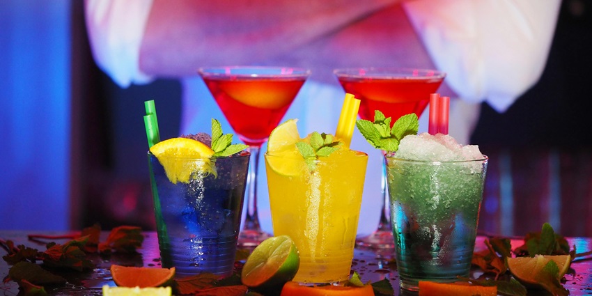 An image of 2 Wine glasses and 3 Drinking Glasses at the vibrant Nyx - The Lounge Bar.