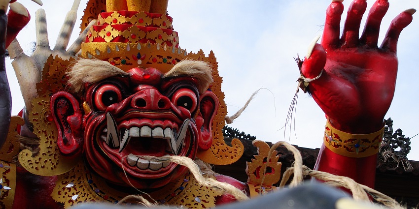 The Balinese get rid of Ogoh-ogoh monsters, symbolising the evil spirits surrounding, a day before Nyepi.