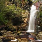 A beautiful waterfall descending on rocks