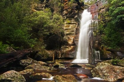 A beautiful waterfall descending on rocks