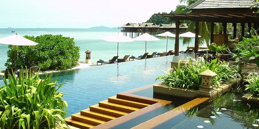 The amazing view of several pools at Pangkor Laut Resort at Pangkor Laut Island.