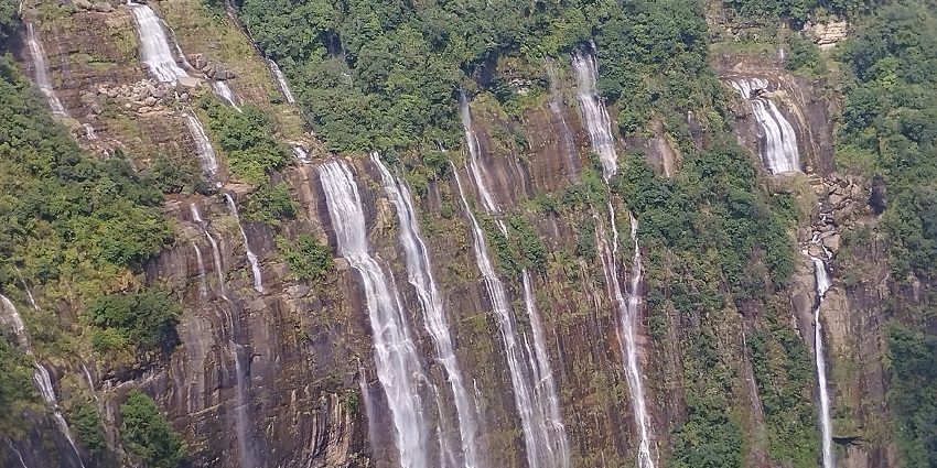 This waterfall is very unique as it descends at seven different stages from the Kanchenjunga