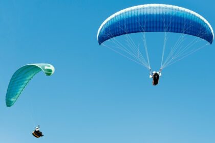 A view of people soaring high up in the air as they indulge in this thrilling activity.