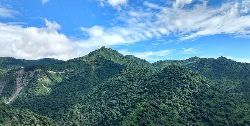 The view of mountains covered in lush greenery in Parwanoo, Himachal Pradesh, India.