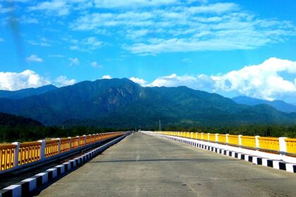 View of Pasighat bridge, backdrop lush green mountains - places to visit in Pasighat