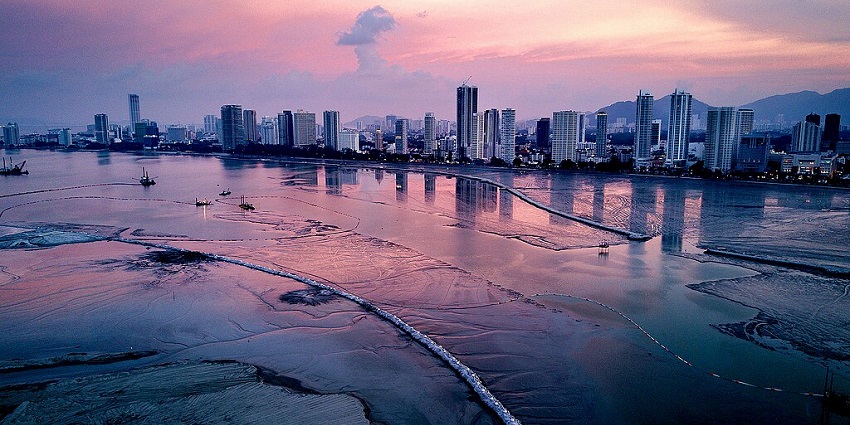 The awe-inspiring view of skyline at George Town at Penang Island, a Malaysian Island.