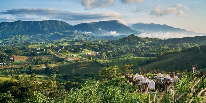 A breathtaking view of the lush greenery and well-groomed lands of Phetburi in the region.