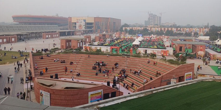 Panoramic image of the beautiful Pragati Maidan Amphitheater in open area