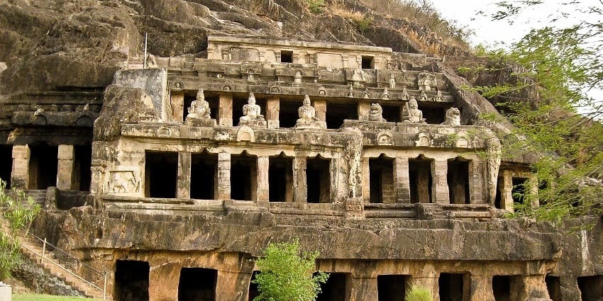 Caves in India, famous for their ancient rock carvings and historical significance.