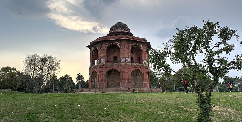 Beautiful panoramic snap of the Purana Quila taken in the evening surrounded by lush trees