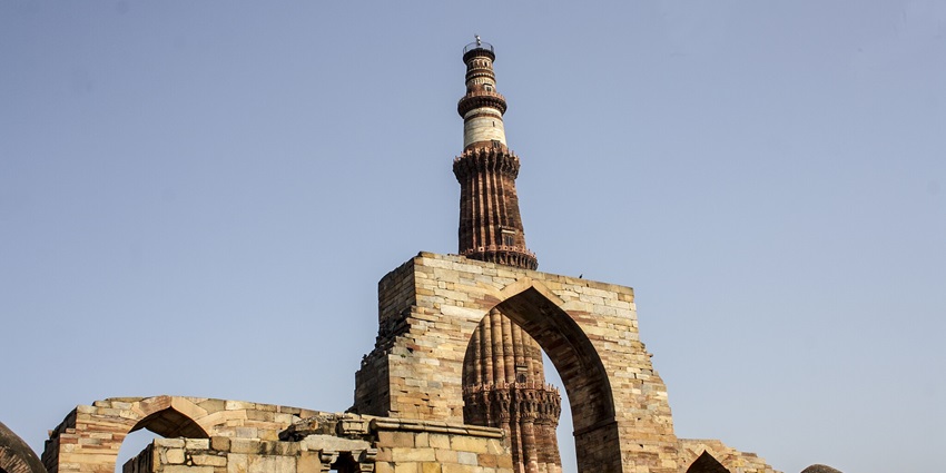 Panoramic view of the beautiful Qutub minar which is near the Fun and Food Water park