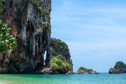 The beautiful image of blue waters of pristine Krabi Railay Beach located in Thailand.