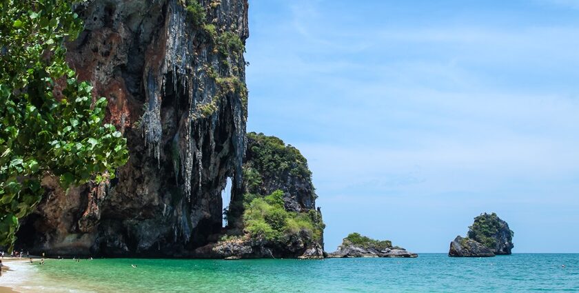 The beautiful image of blue waters of pristine Krabi Railay Beach located in Thailand.