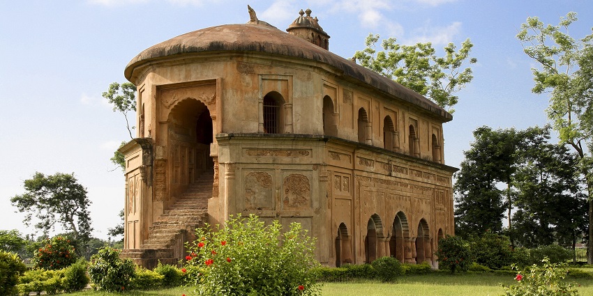 A glimpse of the rustic Rang Ghar, one of the top places to visit near Jorhat, Assam.