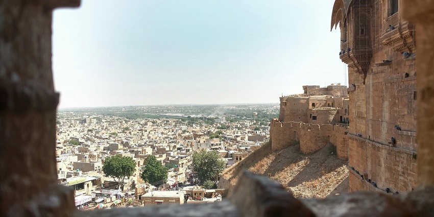 A picture of a fort taken from inside a nearby cave around the Bhuri Singh Museum