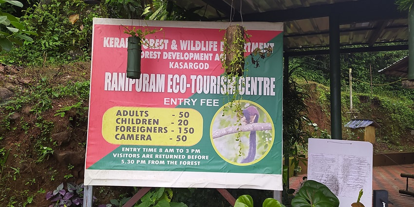 A board of the Forest and Wildlife Department of Kerala mentioning the entry fee