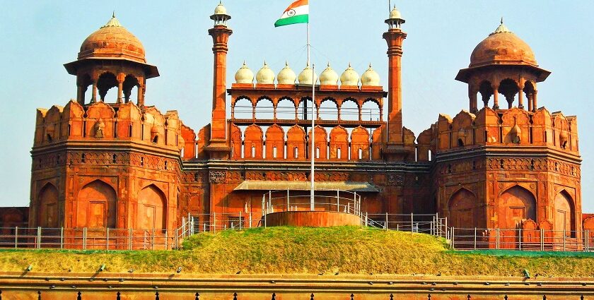 Red Fort is an architectural marvel with impressive sandstone minarets in Delhi