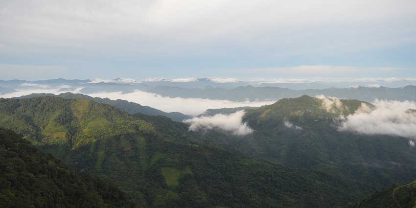 The panoramic view of the beautiful Reiek Tlang hills covered in the lush green trees