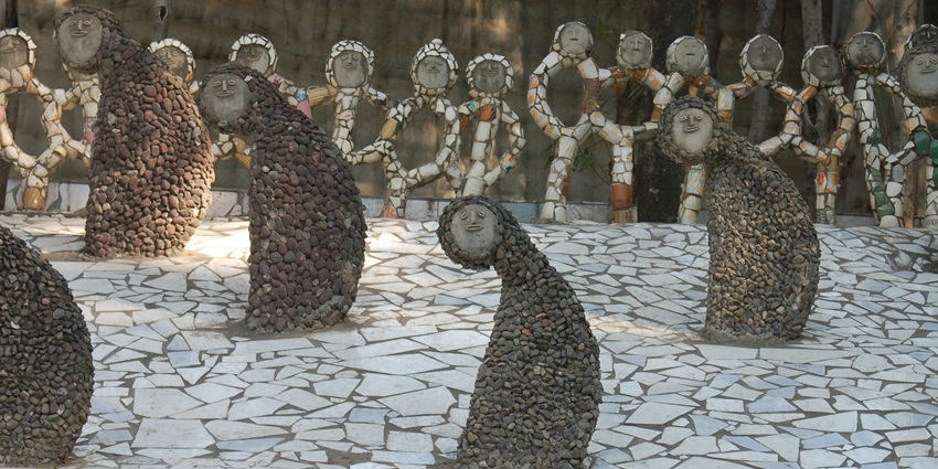 Concrete sculptures of recycled materials in Rock Garden, India
