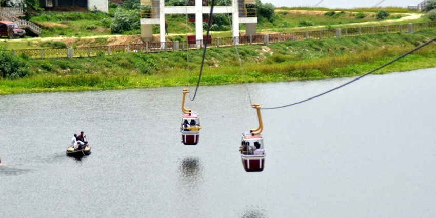 Ropeway at Samaguri Lake, offering scenic views over the water and surrounding landscape.