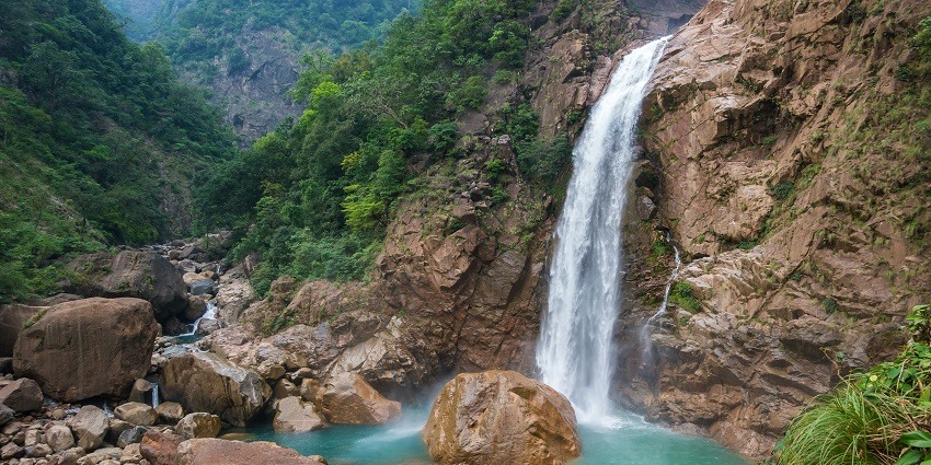 Rynji falls is an ideal Jantia hills waterfalls for nature lovers to escape in the forests serene embrace