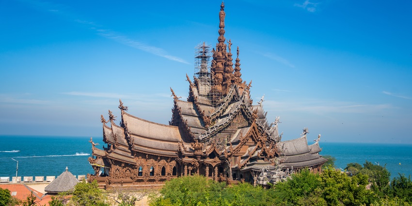 Magnificent wooden Temple of Sanctuary of Truth in the enchanting city of Pattaya