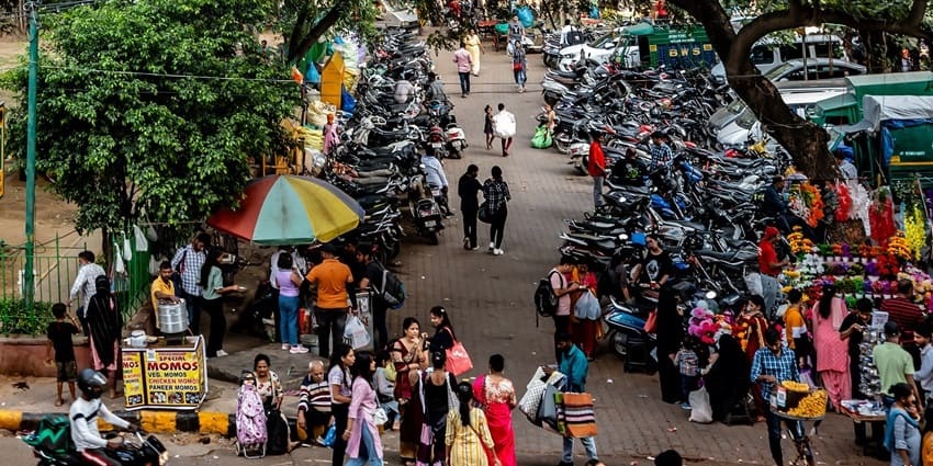 Aerial view of the Sarojini market which is in the heart of the national capital of Delhi