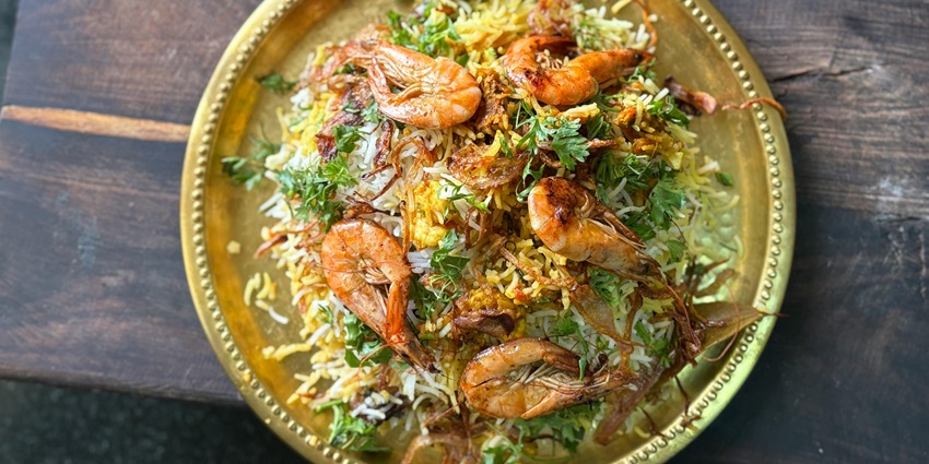 Image of a seafood Biryani, one of the favourites of non-veg food lovers.