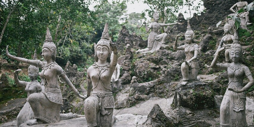 Beautiful images of the statues of Gods and deities of Buddhism in Secret Buddha Garden
