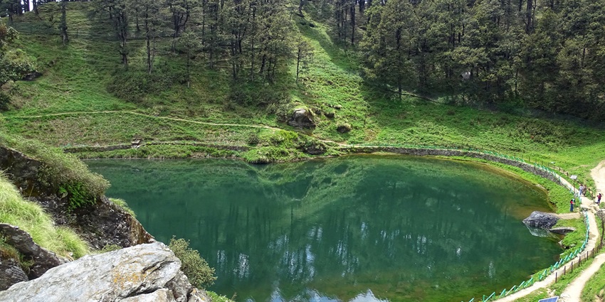 A lake surrounded by dense forest