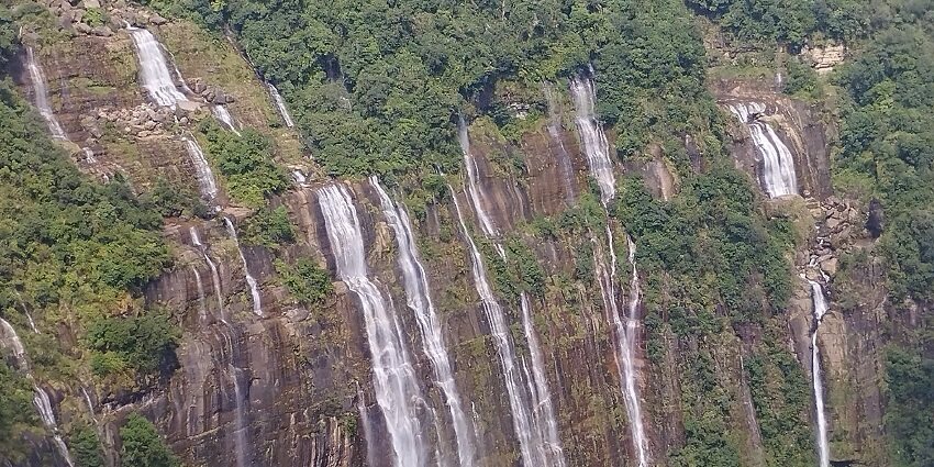 Seven Sisters Falls is one of the best Cherrapunji waterfalls with greenery and lush streams