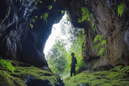 A beautiful cave entrance with a convex opening chicken from the inside