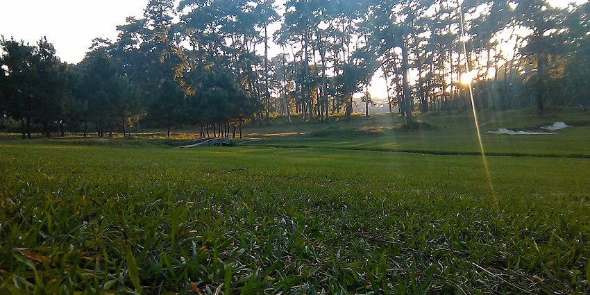 A lush green of the Shillong Golf Course, one of the oldest golf courses in India.