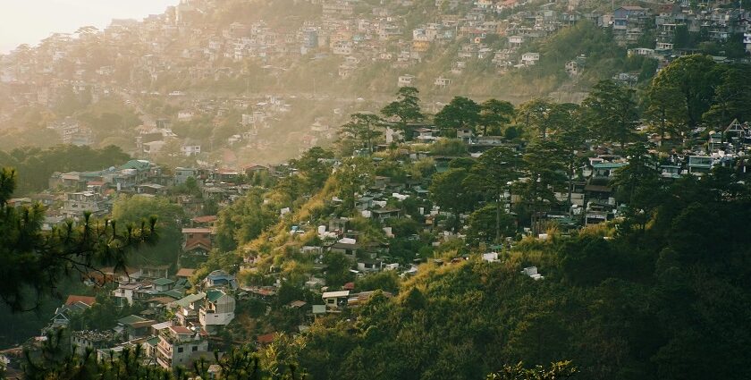 A picture of the Shimla Hill station taken from another mountain at a distance