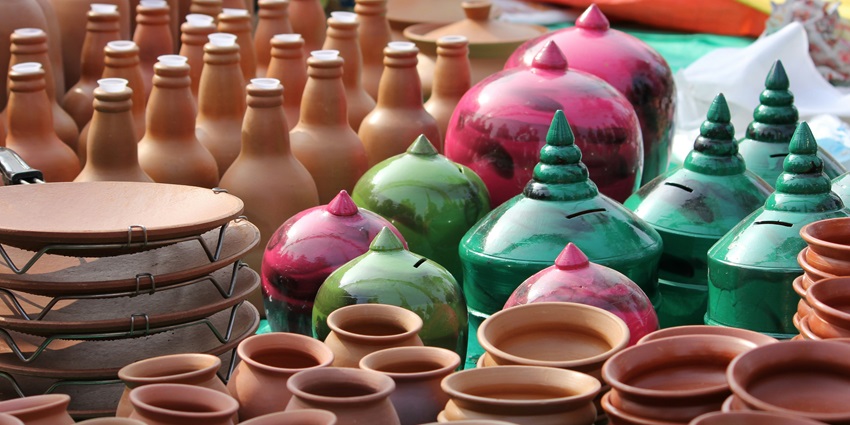 A glimpse of the colourful handmade products being sold at the Palika Bazaar, Delhi.