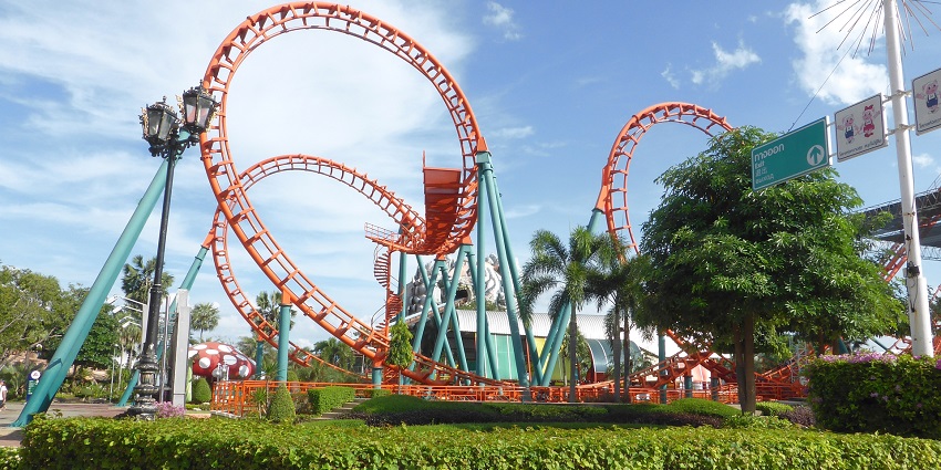 Exciting rides at Siam Park City, one of the top places to visit in Thailand with family.
