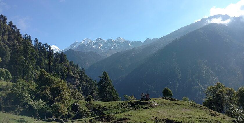 The view of incredible mountains from the Kanchenjung National Park, Sikkim, India.