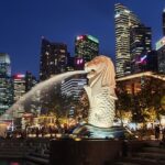 Singapore Skyline with Merlion in the foreground makes a mesmerising view for any tourist to be awe-struck.