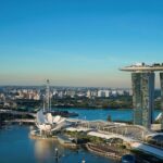 Aerial panoramic snapshot of the city of Singapore taken from certain height