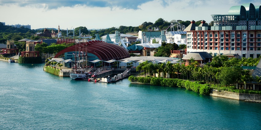 Harbor view on Sentosa Island, Singapore, showcasing coastal scenery–places to visit in sentosa island