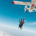 Image of a Tandem skydiver leaping of a plane during skydiving Vietnam