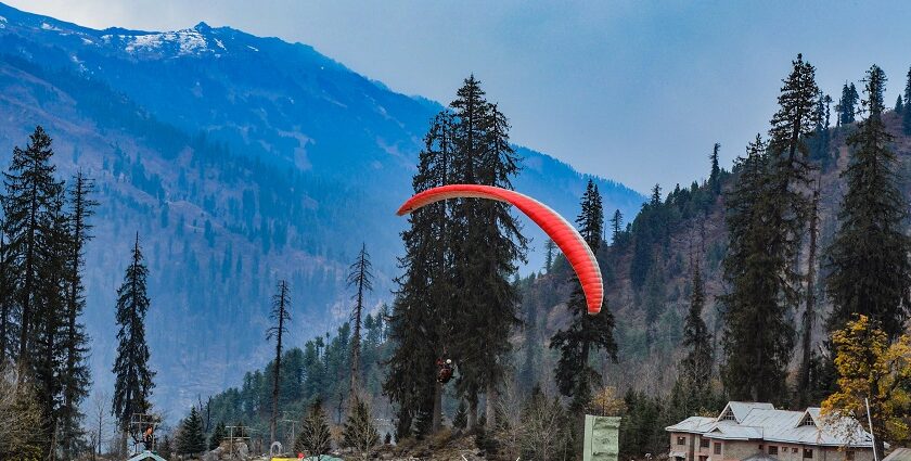 A panoramic view of Solang Valley in April with its lush green meadows and scenic lakes