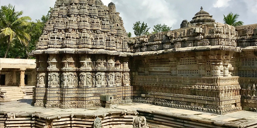 View of a holy place in South India with captivating intrinsic carvings & architecture.